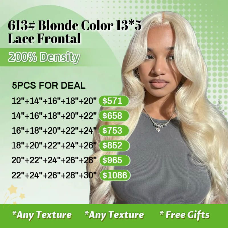 Foxen Hair Supplier Wholesale 200% Density 5pcs Hair 13*5 Lace Frontal Wigs 613# Blonde Color Free Shipping