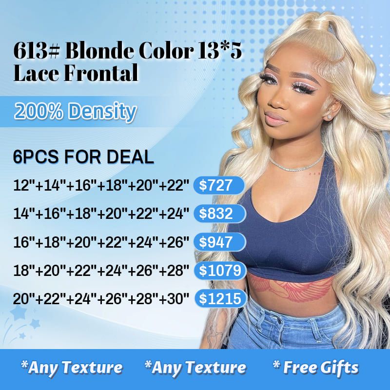Factory Supplier Sale 6pcs 613# Blonde Color Hair Wigs 200% Density 13*5 Lace Frontal Wigs for Wholesale